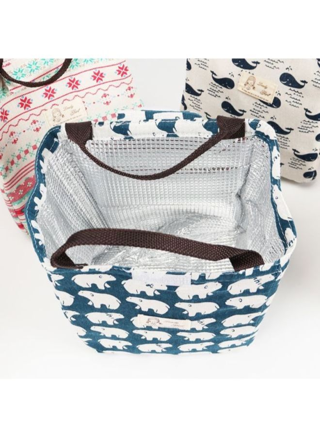 CYTHERIA Printed Insulated Canvas Lunch Bag Blue/White/Brown 22x20.5x16cm  - Image 2
