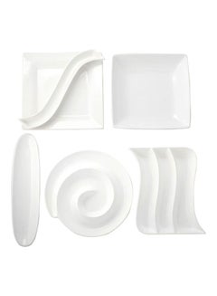 Home Box 6-Piece Nova Entertainment Serving Set White J Platter 27x27x3 cm, O Platter 25x25x6 cm, Platter 26x26x2 cm, Side Plate 27x22x2.5 cm, Oval Platter 33x3x3 cm, Tray 34.8x8.5x3cm  - Image 1