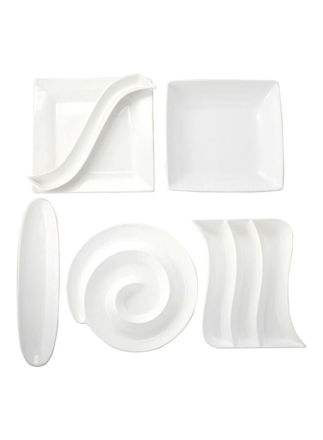 هوم بوكس طقم تقديم التسالي نوفا مكون من 6 قطع أبيض J Platter 27x27x3 cm, O Platter 25x25x6 cm, Platter 26x26x2 cm, Side Plate 27x22x2.5 cm, Oval Platter 33x3x3 cm, Tray 34.8x8.5x3سم  - Image 1
