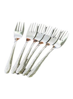 Home Box 6-Piece Hammered Cake Fork Set Silver 15x1.5x2.5cm  - Image 1