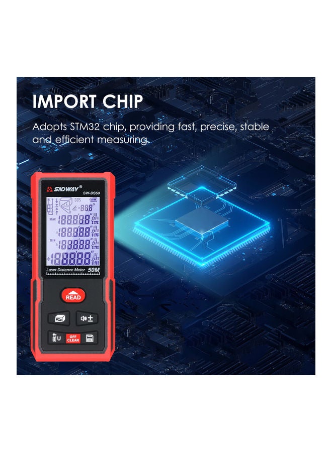 SNDWAY - 50 Meters Laser Distance Meter Black/Red - Image 1