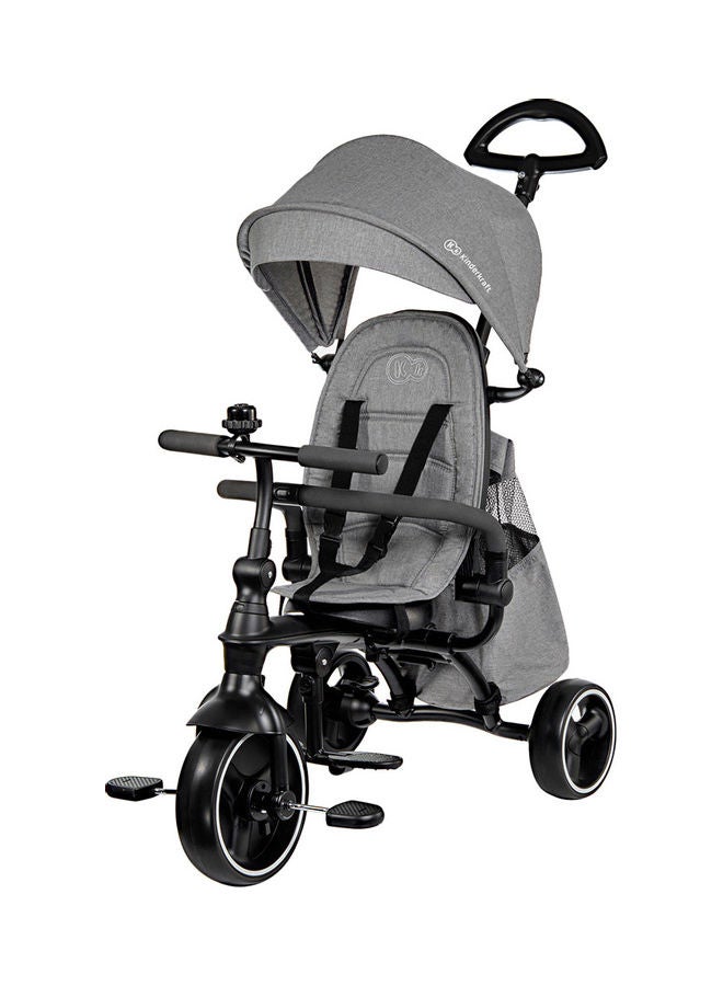 Tricycle Jazz, Baby Push Trike, 4 In 1, Compact Folding, Free Wheel Functions, With Sun Canopy, Parent Handle, Footrest, Accessories, Bag, Bell, From 9 Months To 3 Years, Gray 96.8 x 47 x 99.8 cmcm