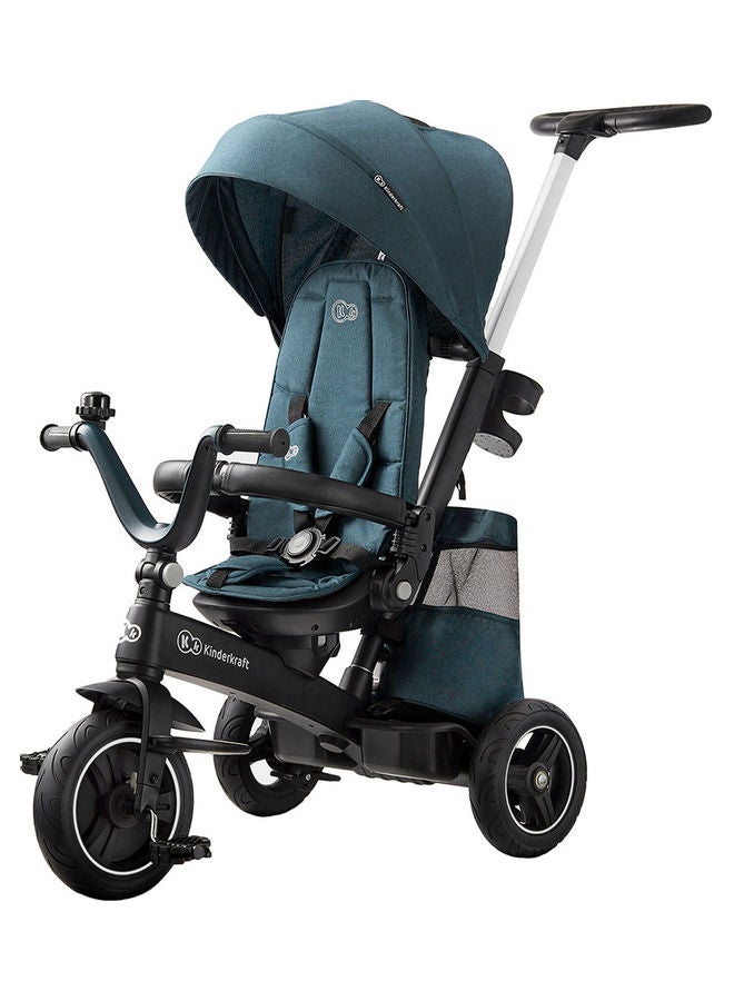 Tricycle Easytwist, Baby Push Trike, Kids First Bike, 360 ° Swivel Seat, With Sun Canopy, Parent Handle, Footrest, Accessories, Bag, Cup Holder, From 9 Months To 5 Years, Green