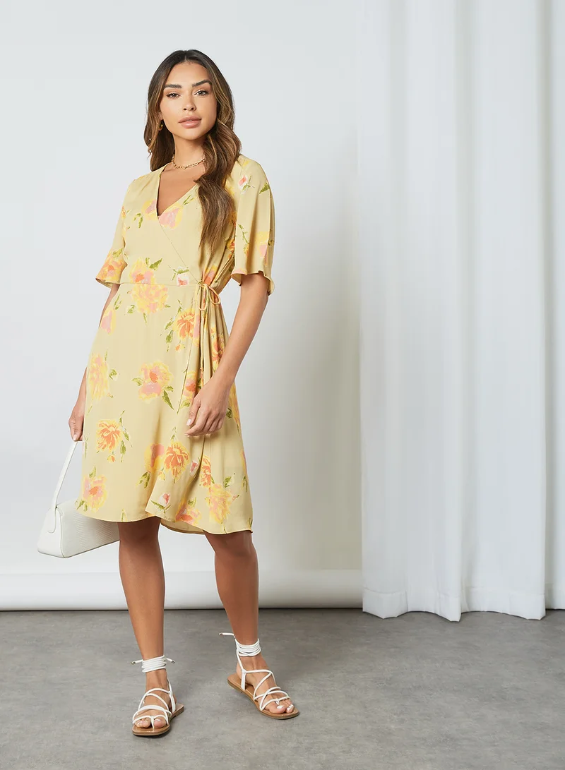 PIECES Floral Print Wrap Dress Hemp