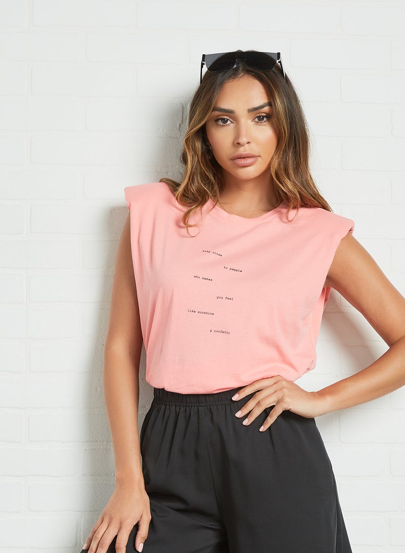VERO MODA Padded Shoulder Top Geranium Pink  - Image 1
