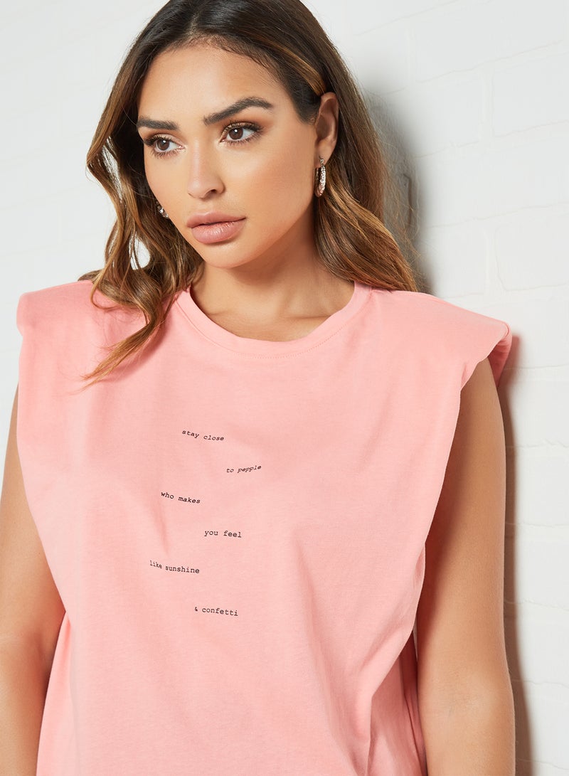 VERO MODA Padded Shoulder Top Geranium Pink  - Image 4
