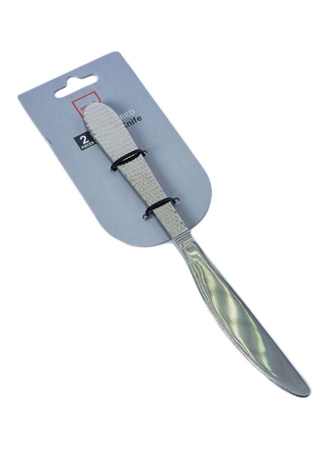 هوم بوكس طقم سكاكين مائدة مشكلة بالطرق مكون من قطعتين فضي 22.5x0.35x2.25سم - Image 1