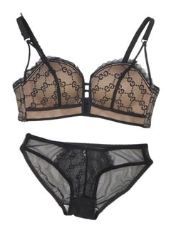 Generic Comfy Beauty Back Thin Bra Panties Set Brown/Black 