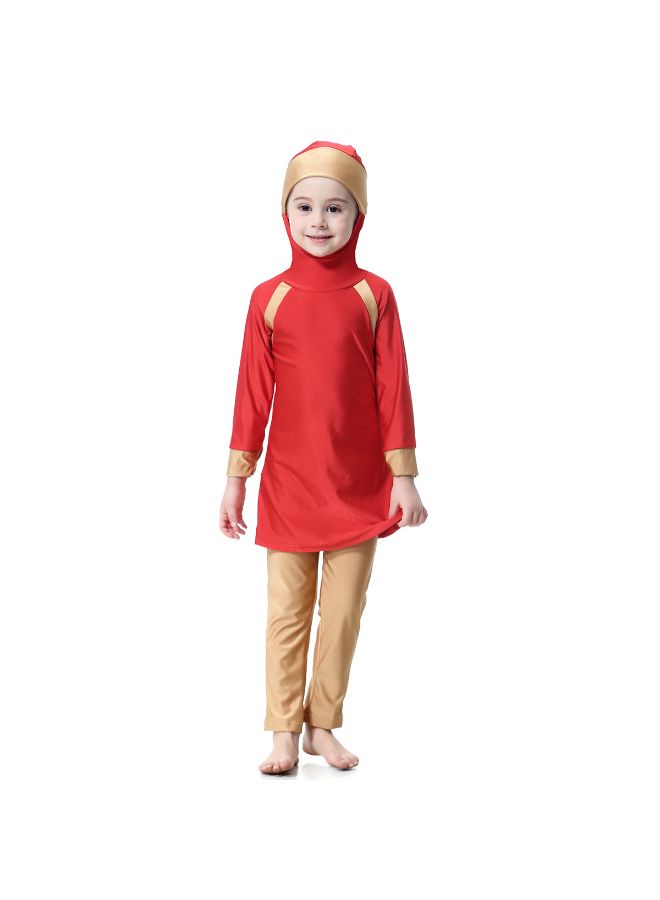 Muslim Conservative Fashion Long Sleeve Burkini Red/Gold - Image 1