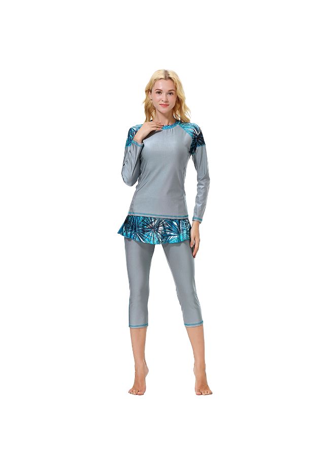 Fashion Long Sleeve Burkini Grey/Blue - Image 4
