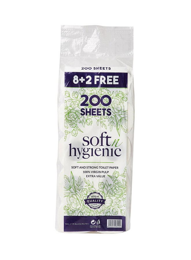 SNH Packing 200-Sheet Soft And Hygienic Toilet Paper Roll, Pack Of 10 White  - Image 1