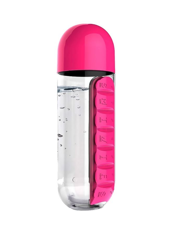 CYTHERIA - Plastic Water Bottle With Daily Pill Box Organizer Pink/Clear - Image 1