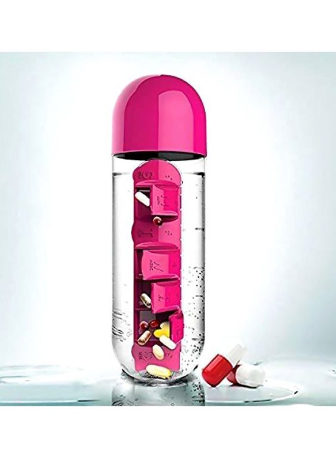 CYTHERIA - Plastic Water Bottle With Daily Pill Box Organizer Pink/Clear - Image 1