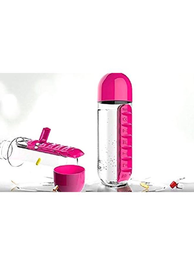 CYTHERIA - Plastic Water Bottle With Daily Pill Box Organizer Pink/Clear - Image 1