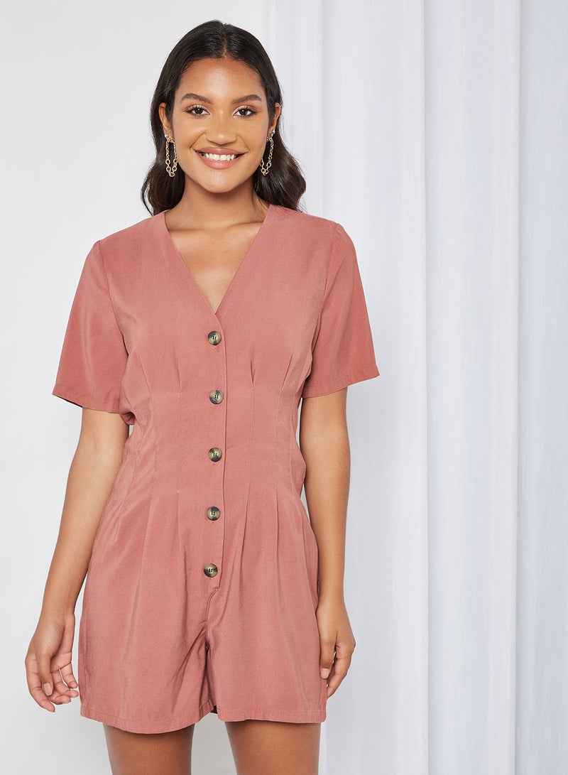 ONLY - Pleat Detailed Playsuit Apple Butter - Image 1