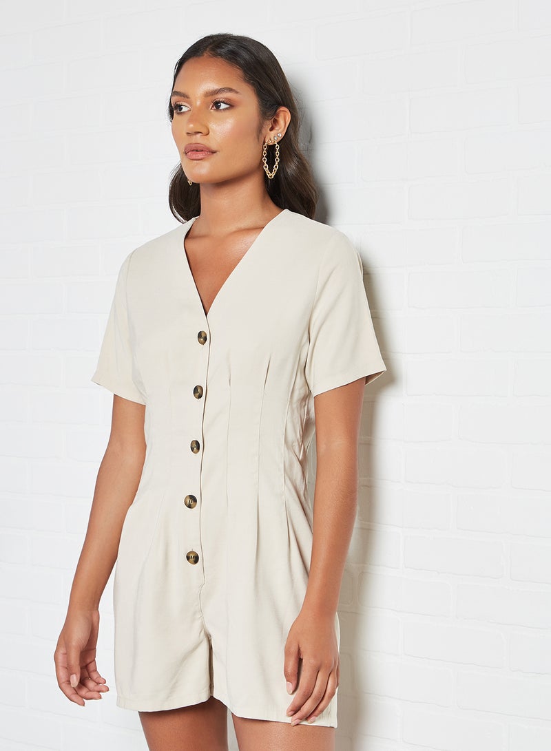 ONLY - Pleat Detailed Playsuit Pumice Stone - Image 1
