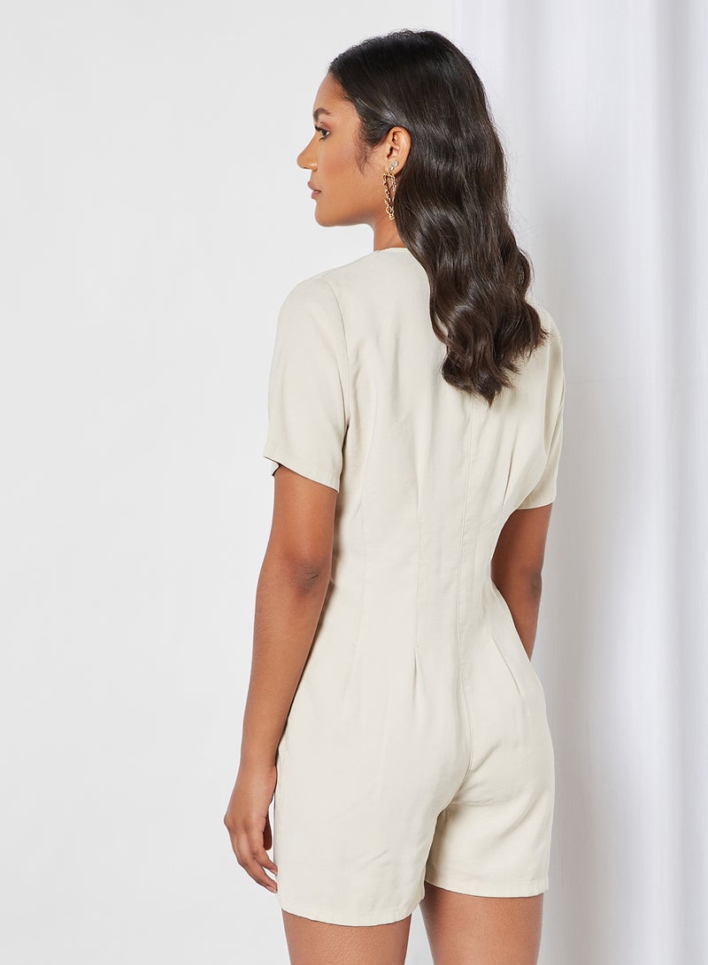 ONLY - Pleat Detailed Playsuit Pumice Stone - Image 1