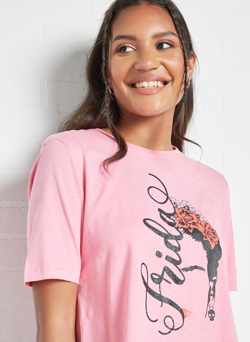 ONLY - Frida Kahlo Graphic T-Shirt Sachet Pink - Image 1