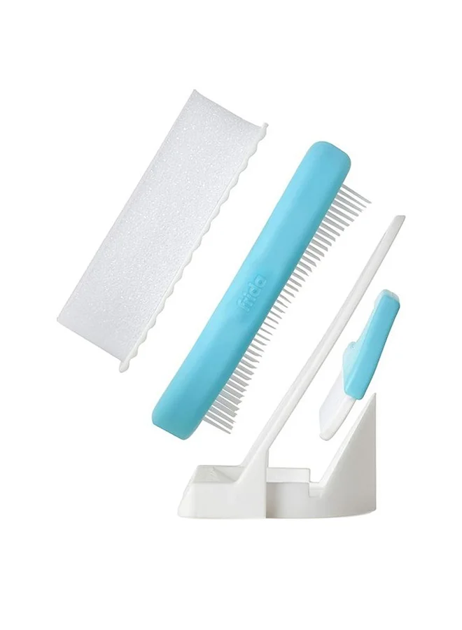 fridababy The 3-Step Cradle Cap System By | Dermafrida The Flakefixer | Sponge, Brush, Comb And Storage Stand For Babies With Cradle Cap