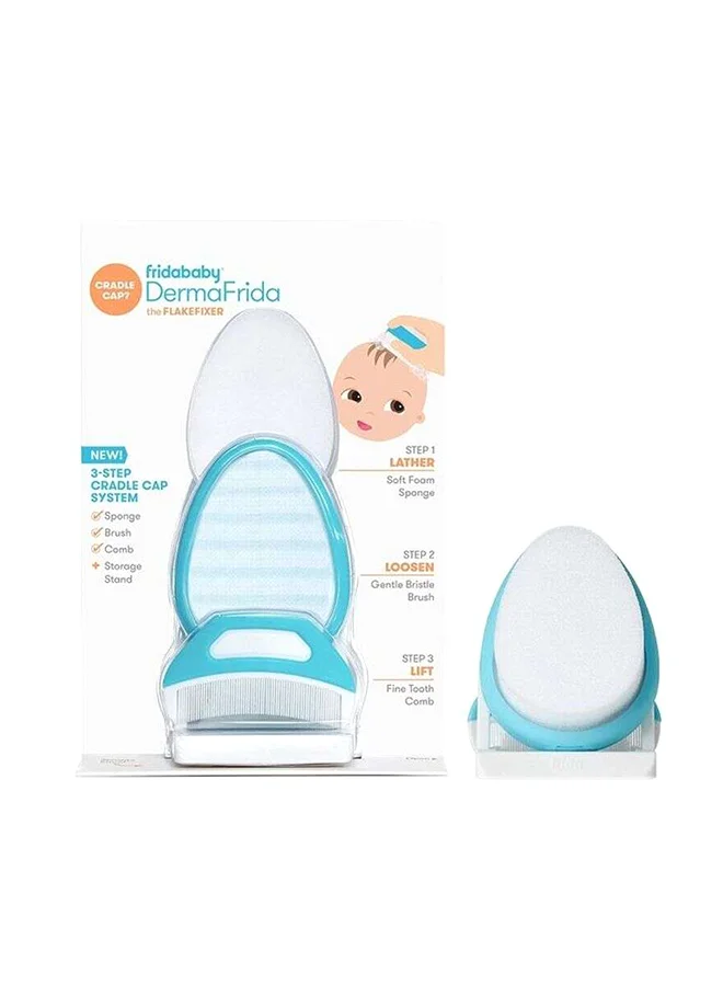 fridababy The 3-Step Cradle Cap System By | Dermafrida The Flakefixer | Sponge, Brush, Comb And Storage Stand For Babies With Cradle Cap