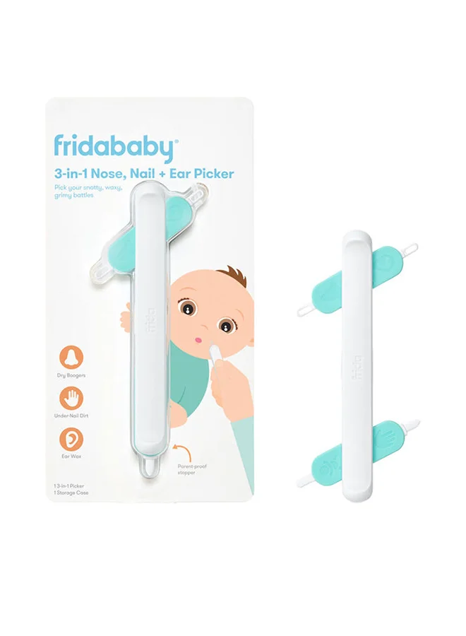 fridababy 3-in-1 Nose, Nail & Ear Picker – Baby Booger, Earwax & Under-Nail Cleaner – Safe, Gentle & Easy-to-Use Hygiene Tool for Newborns, Infants & Toddlers