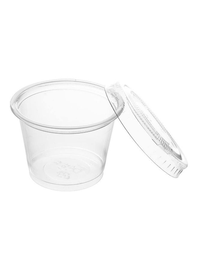 طقم أكواب بلاستيكية صغيرة بغطاء للصلصات المختلفة للاستعمال مرة واحدة مكون من 50 قطعة شفاف - Image 2