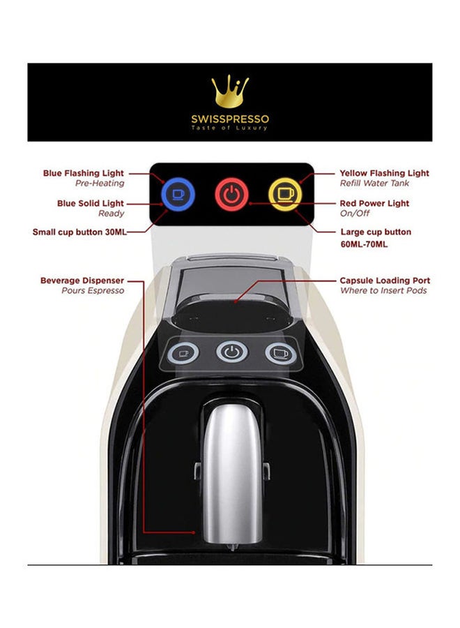 Swisspresso - Nespresso Compatible Coffee Machine 1225.0 W SCMFWHT01 White/Black - Image 1