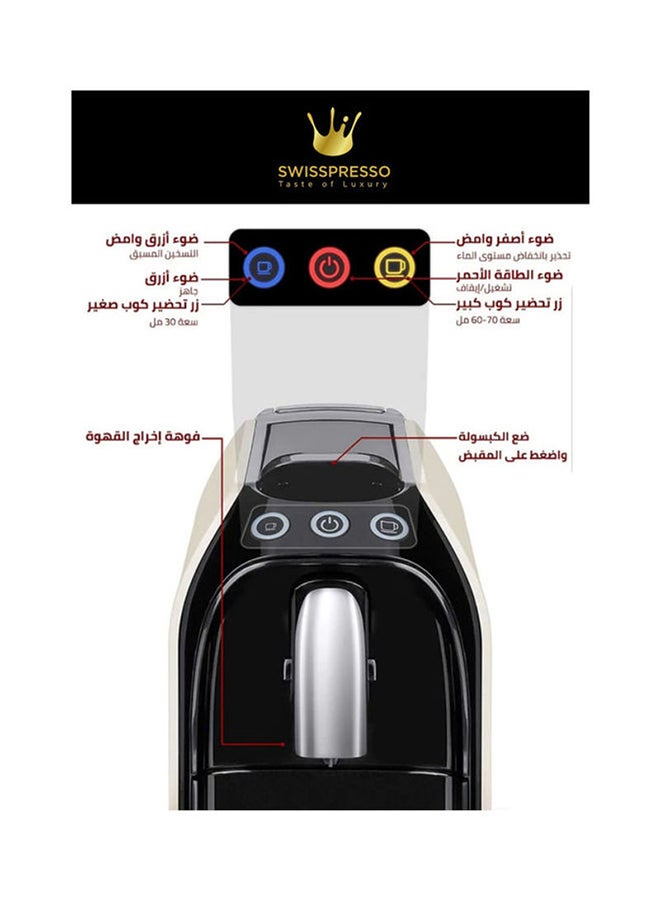 Swisspresso - Nespresso Compatible Coffee Machine 1225.0 W SCMFWHT01 White/Black - Image 1