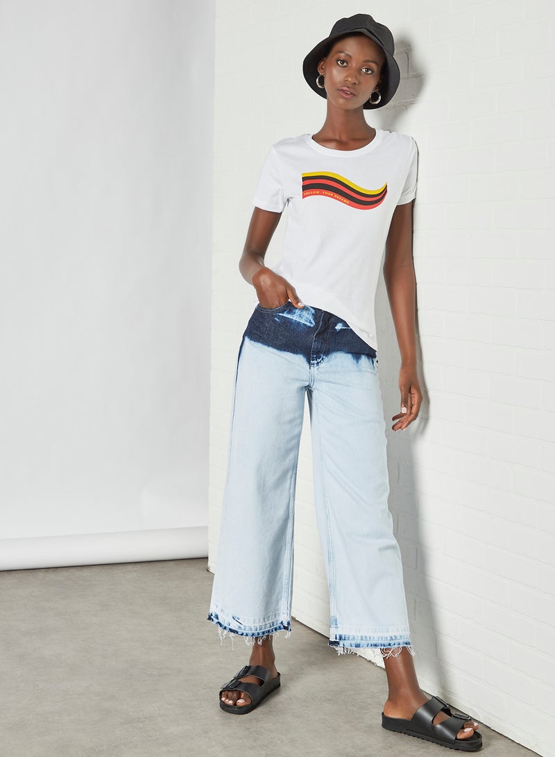 Aila Round Printed Neck T-Shirt Bright White - Image 3