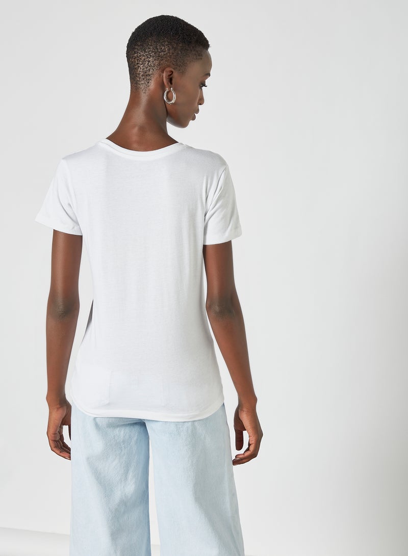 Aila Round Printed Neck T-Shirt Bright White - Image 2