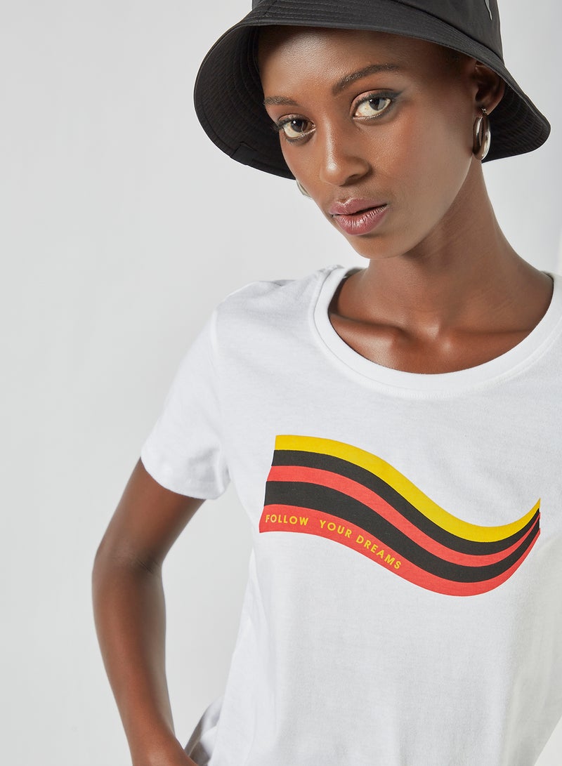 Aila Round Printed Neck T-Shirt Bright White - Image 4