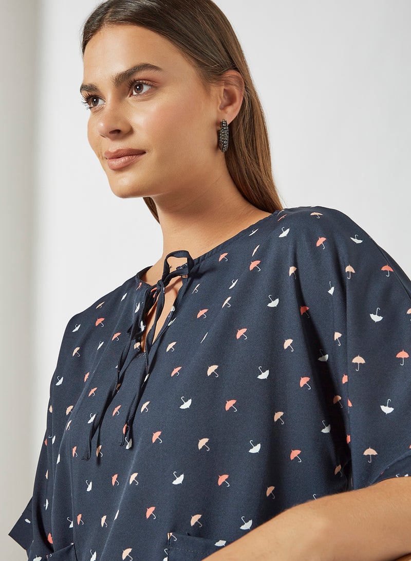 Aila Round Neck Polka Dot Pattern Blouse Top Blue  - Image 5