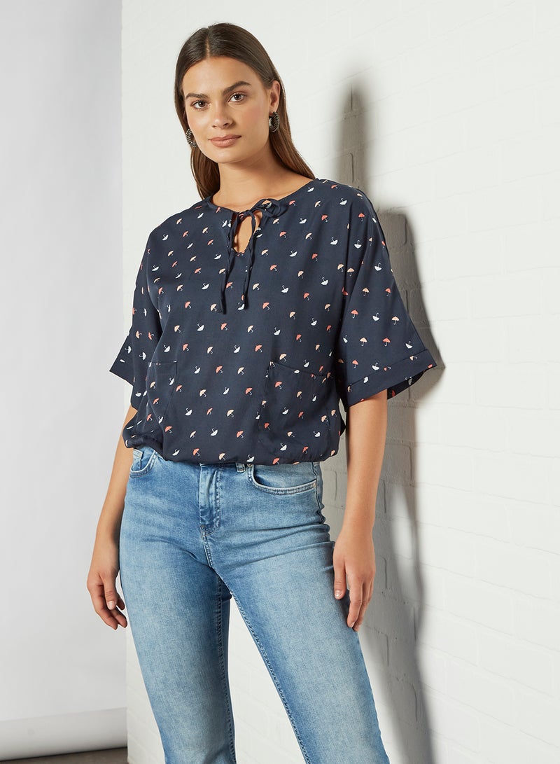 Aila Round Neck Polka Dot Pattern Blouse Top Blue  - Image 2