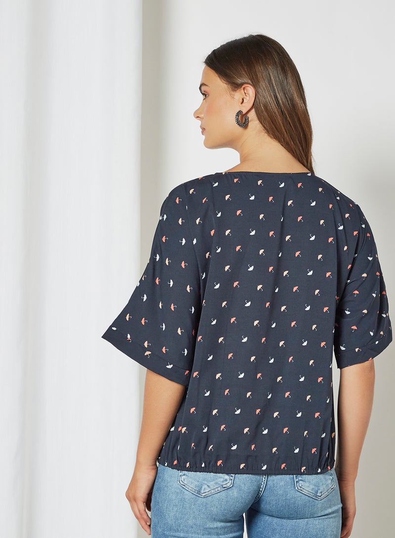 Aila Round Neck Polka Dot Pattern Blouse Top Blue  - Image 3