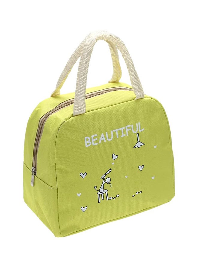 CYTHERIA Portable Canvas Lunch Bag Green/White 25x21x14cm  - Image 3