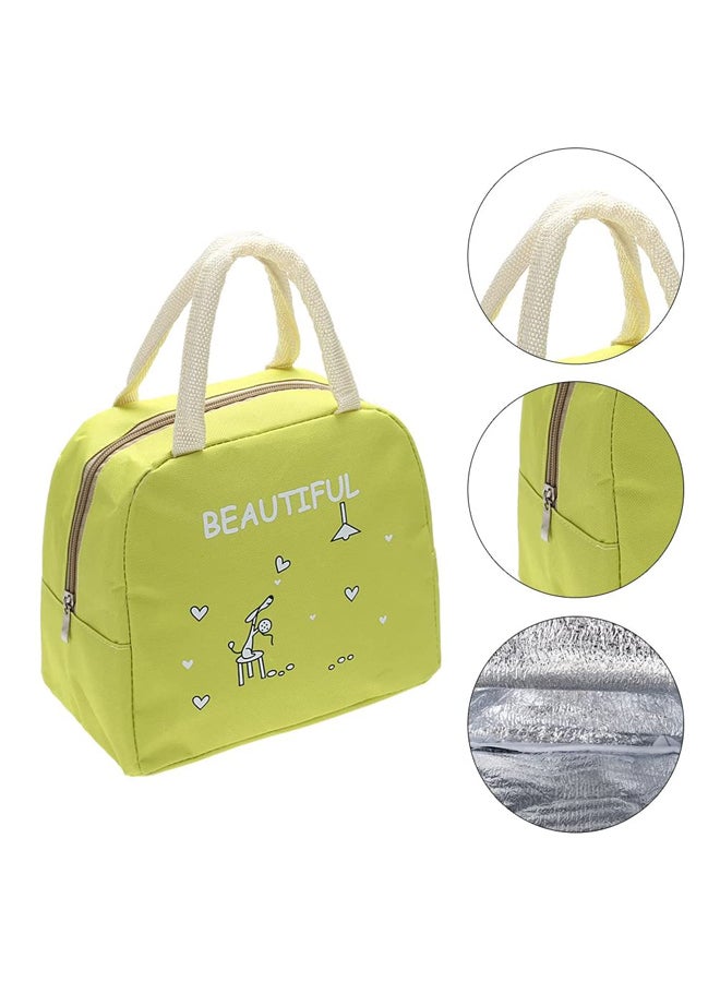 CYTHERIA Portable Canvas Lunch Bag Green/White 25x21x14cm  - Image 5