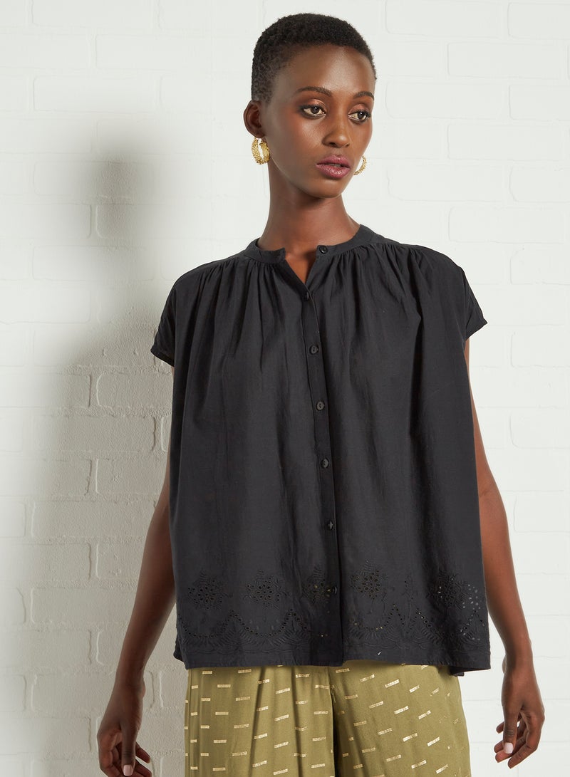 Aila Casual Plain Blouse Top Black Solid  - Image 1