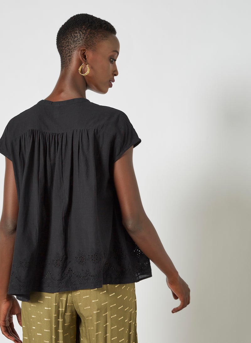 Aila Casual Plain Blouse Top Black Solid  - Image 3