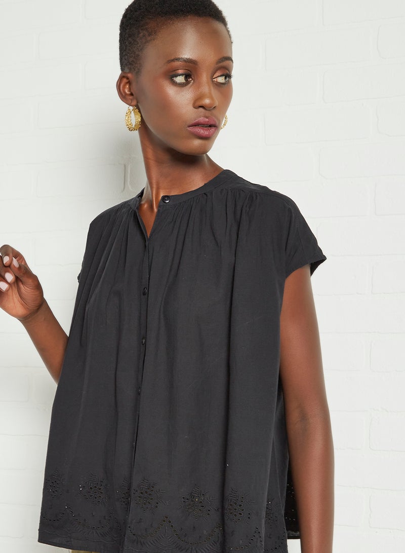 Aila Casual Plain Blouse Top Black Solid  - Image 4