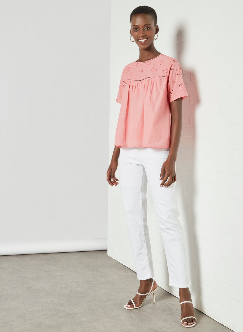 Aila Casual Round Neck Plain Blouse Top Pink - Image 2