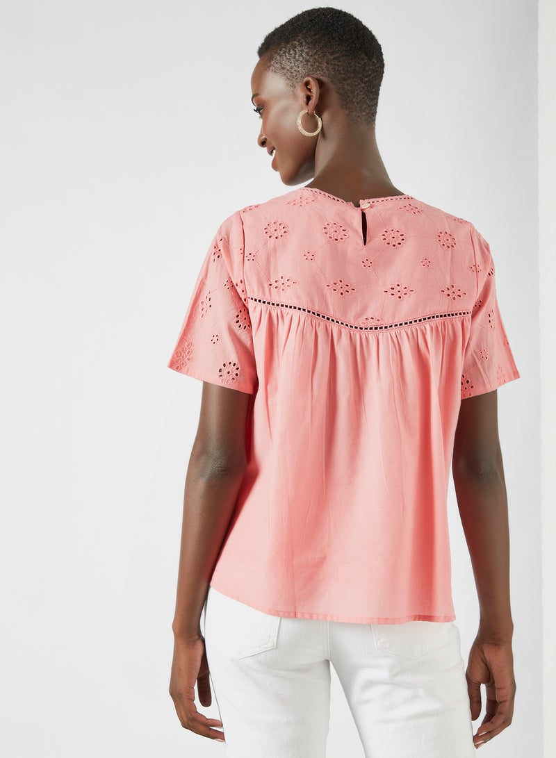 Aila Casual Round Neck Plain Blouse Top Pink - Image 3