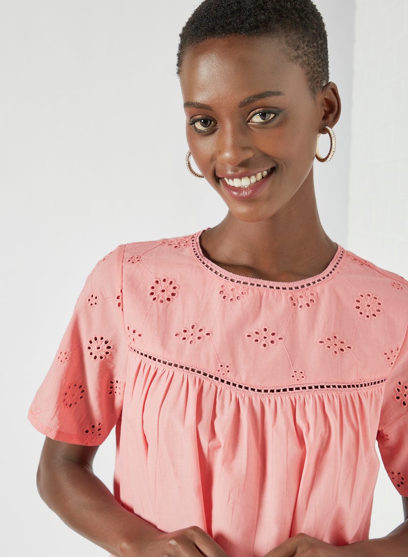 Aila Casual Round Neck Plain Blouse Top Pink - Image 4