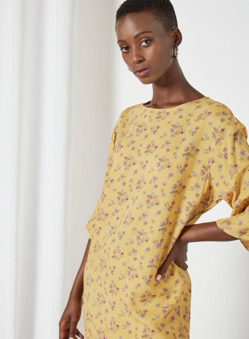 Aila Floral Pattern Flared Sleeve Dress Yellow  - Image 4