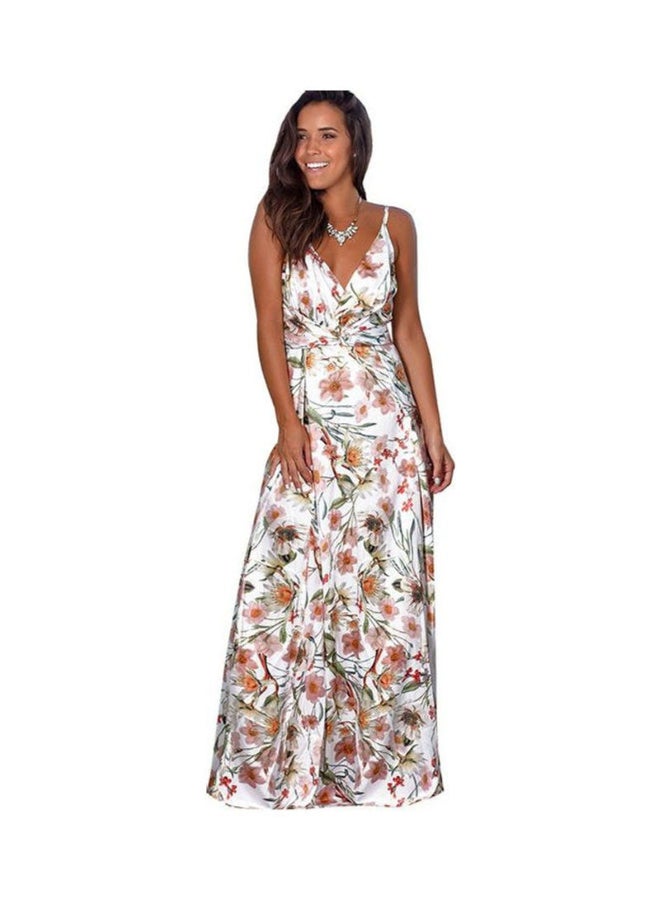 All-Over Printed V-Neck Maxi Dress White/Green/Brown - Image 1