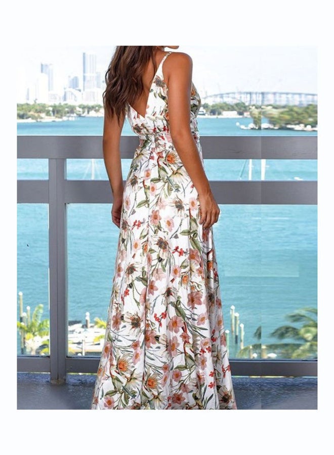 All-Over Printed V-Neck Maxi Dress White/Green/Brown - Image 2