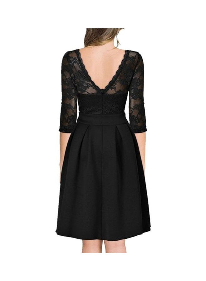 Sheer Lace Panel Pleated Mini Dress Black - Image 2