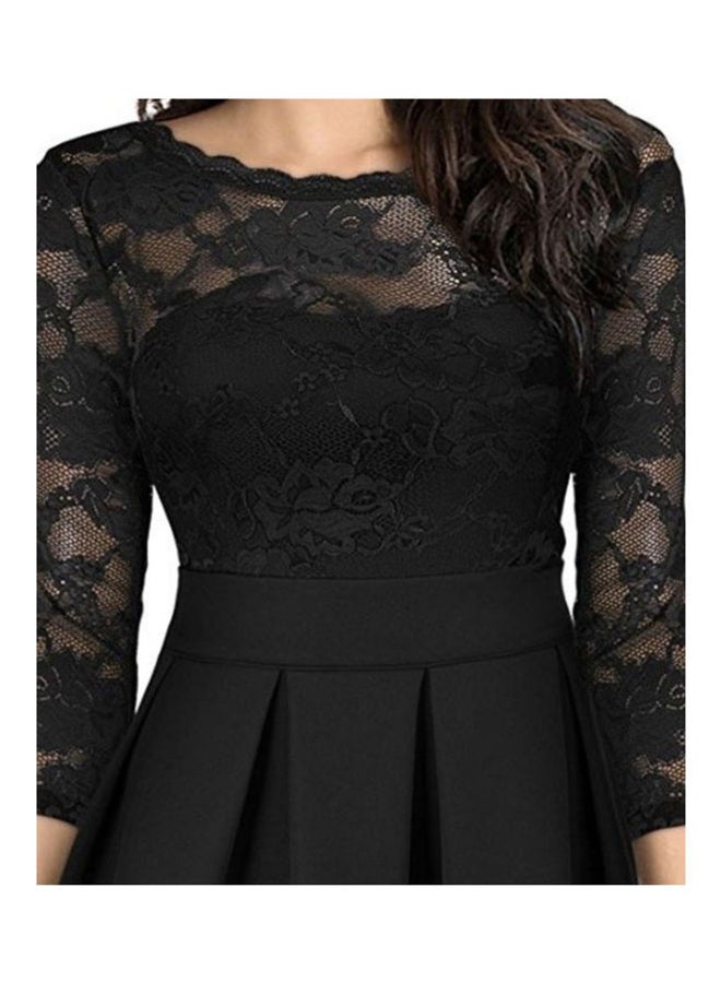 Sheer Lace Panel Pleated Mini Dress Black - Image 3