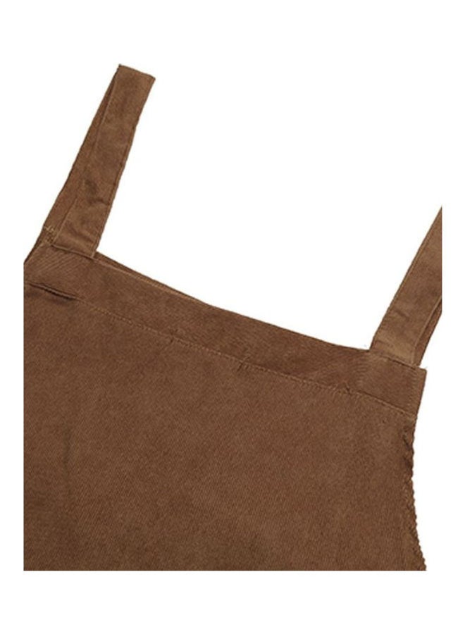 Corduroy Casual Strap Pocket Vintage Dress Coffee - Image 2