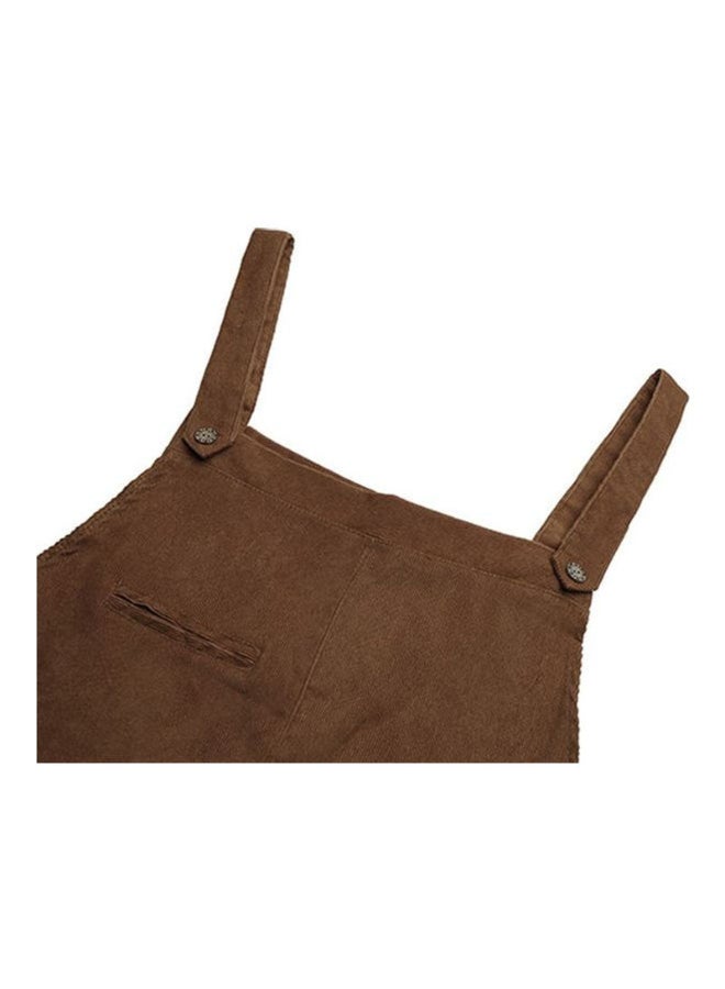 Corduroy Casual Strap Pocket Vintage Dress Coffee - Image 3