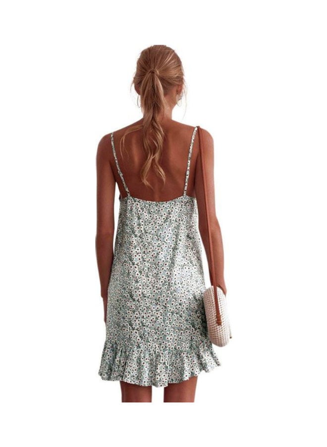 Floral Print Spaghetti Strap Casual Mini Dress Green/White/Brown - Image 2